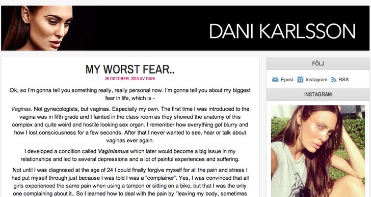 Dani Karlsson, Intervju, Vaginism, Bloggare, Exklusivt, personligt